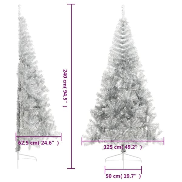 vidaXL Halv plastgran med fot silver 240 cm PET
