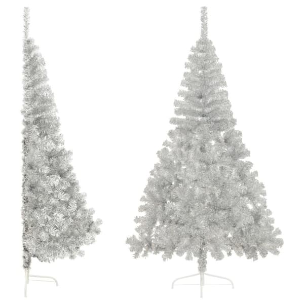 vidaXL Halv plastgran med fot silver 240 cm PET