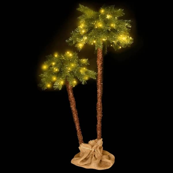 vidaXL Konstpalm dubbel med LEDs 125 cm & 210 cm