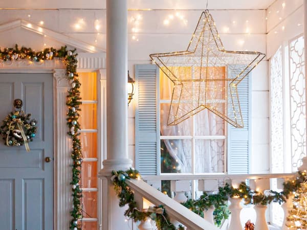 Hagedekor Sølvfarget Metallramme LED Eventyrlys Stjerneformet 58 x 58 cm Innendørs Utendørs