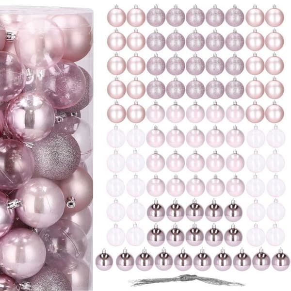 Julgranskulor - SPRINGOS - 100 st - Ø 6 cm - Plast - Rosa