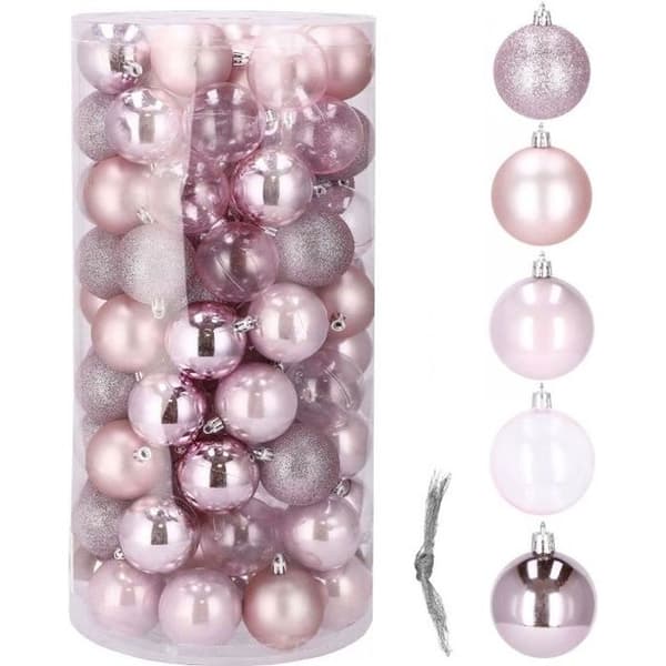 Julgranskulor - SPRINGOS - 100 st - Ø 6 cm - Plast - Rosa