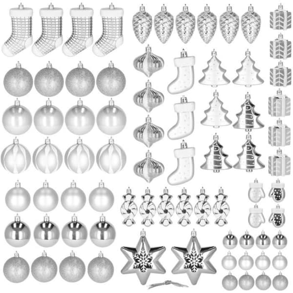 Julkulor - SPRINGOS® - 77 st - Okrossbara - Silver - Elegant dekoration