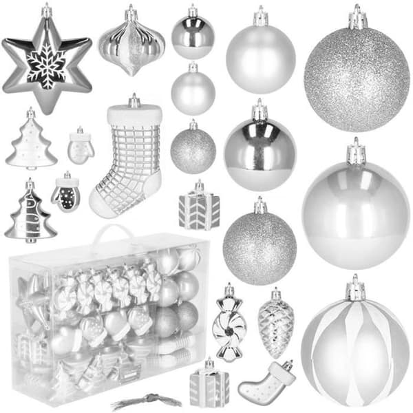 Julkulor - SPRINGOS® - 77 st - Okrossbara - Silver - Elegant dekoration