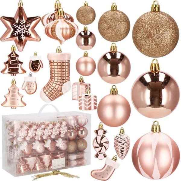 SPRINGOS® julkulor 77 st. Julgransdekoration Olika prydnader, kottar, godis, stjärnor för träd - guld/rosa