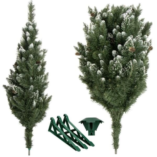 Konstgjord julgran - SPRINGOS - 180 cm - Konstgjord snö - Äkta kottar - PVC
