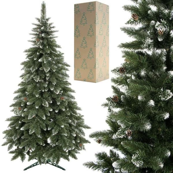 Konstgjord julgran - SPRINGOS - 180 cm - Konstgjord snö - Äkta kottar - PVC
