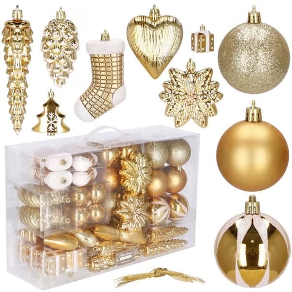 Julgranskulor - SPRINGOS - 72 st - Okrossbar plast - Guld - Ø 4-6 cm