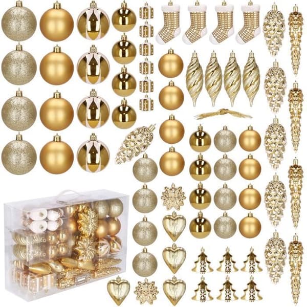 Julgranskulor - SPRINGOS - 72 st - Okrossbar plast - Guld - Ø 4-6 cm