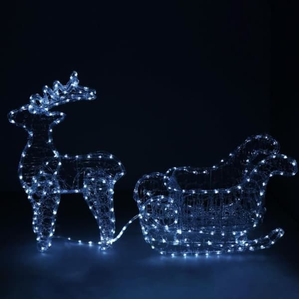 Juldekoration - SPRINGOS - Renar och släde 312 LED - 150 cm - Cool vit - IP44