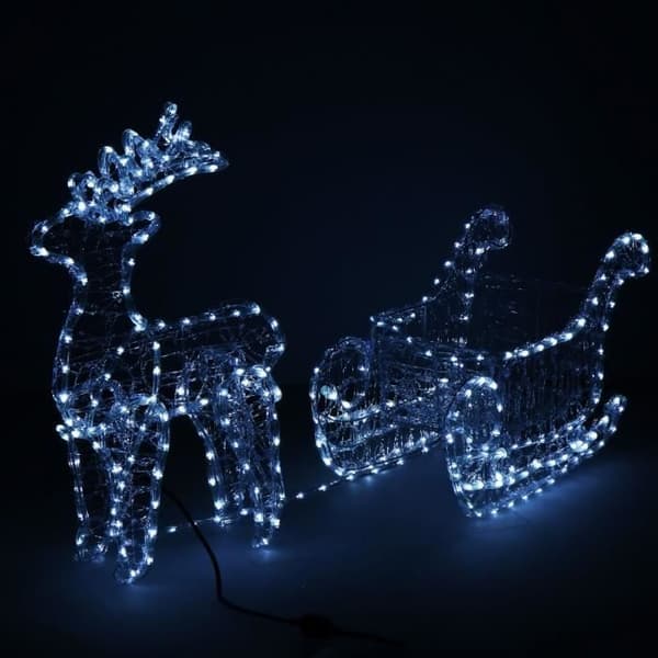 Juldekoration - SPRINGOS - Renar och släde 312 LED - 150 cm - Cool vit - IP44