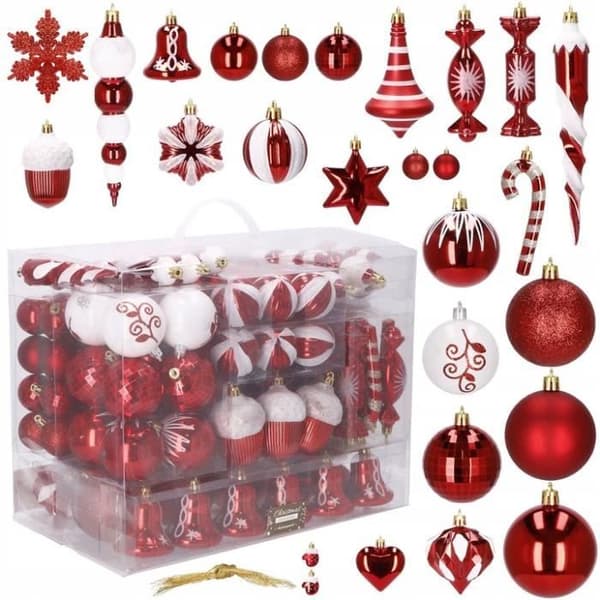 SPRINGOS® Julgranskula Julgranskula 153 delar Okrossbar träddekoration, olika former - röd