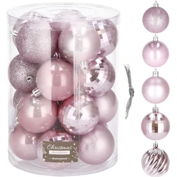 Julgranskulor - SPRINGOS - 20 st - Ø 4 cm - Plast - Rosa - Blank och matt