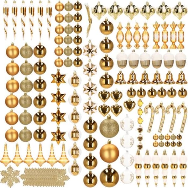 Julkulor - SPRINGOS - 155 st - Plast - Guld färg - Olika dekorationer
