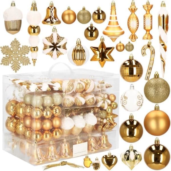 Julkulor - SPRINGOS - 155 st - Plast - Guld färg - Olika dekorationer