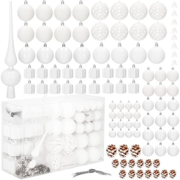 Julkulor - SPRINGOS - 100 bitar - Oskärligt plast - Vit - Varierade dekorationer