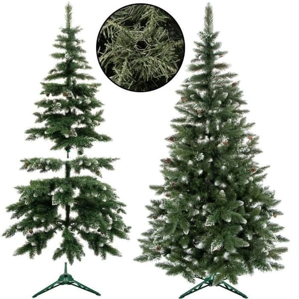 Konstgjord julgran - SPRINGOS - 150 cm - Konstgjord snö - Äkta kottar - PVC