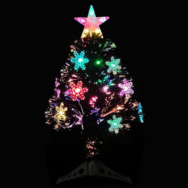 vidaXL Julgran med LED-snöflingor svart 64 cm fiberoptik
