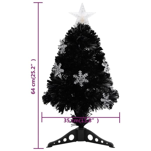vidaXL Julgran med LED-snöflingor svart 64 cm fiberoptik