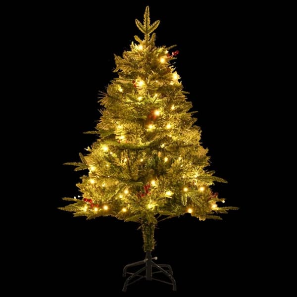 vidaXL Belyst julgran med kottar grön 120 cm PVC&PE
