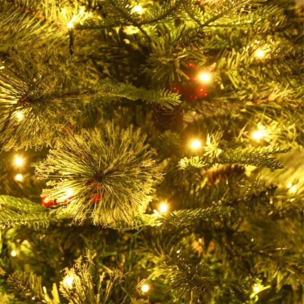 vidaXL Belyst julgran med kottar grön 120 cm PVC&PE
