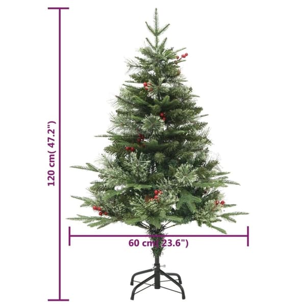 vidaXL Belyst julgran med kottar grön 120 cm PVC&PE