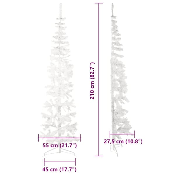 vidaXL kunstigt halvt juletræ med juletræsfod 210 cm smalt hvid