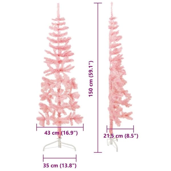 vidaXL kunstigt halvt juletræ med juletræsfod 150 cm smalt pink