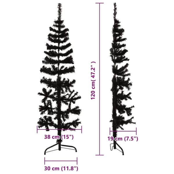 vidaXL Kapea puolikas tekojoulukuusi jalustalla musta 120 cm