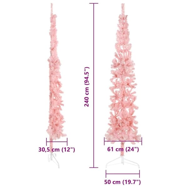 vidaXL Kapea puolikas tekojoulukuusi jalustalla pinkki 240 cm