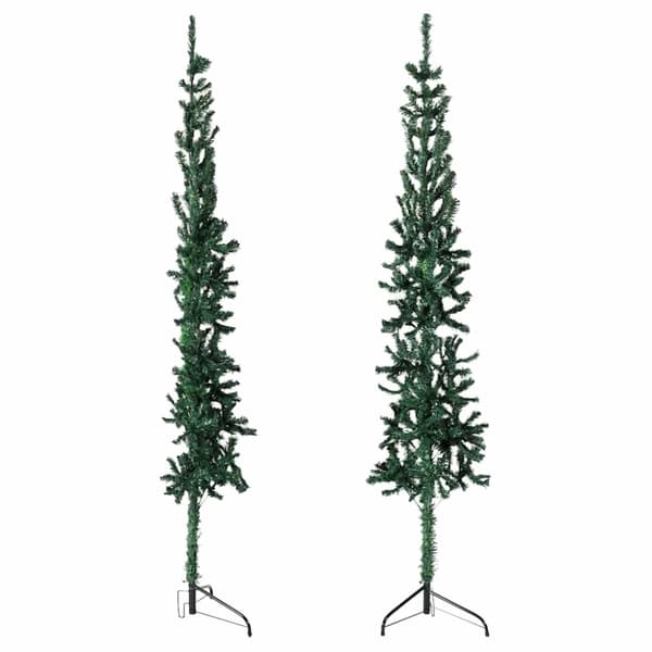vidaXL kunstigt halvt juletræ med juletræsfod 120 cm smalt grøn