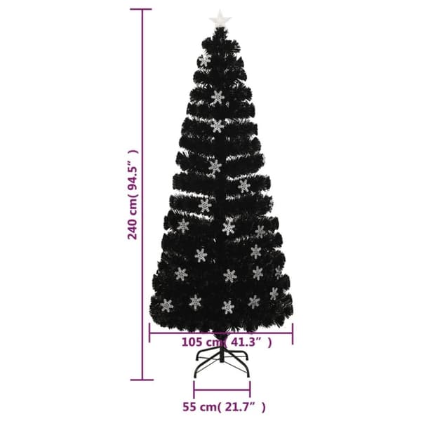vidaXL juletræ med LED-snefnug 240 cm fiberoptik sort