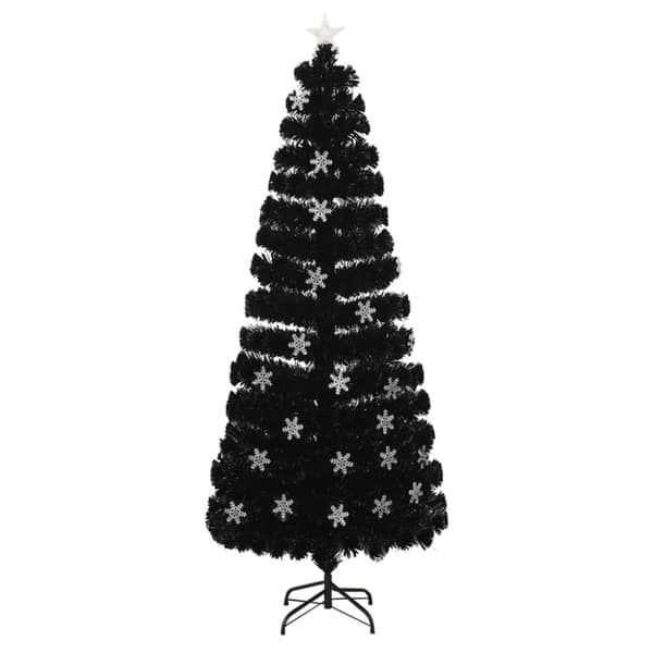 vidaXL Joulukuusi LED-lumihiutaleilla musta 240 cm kuituoptiikka