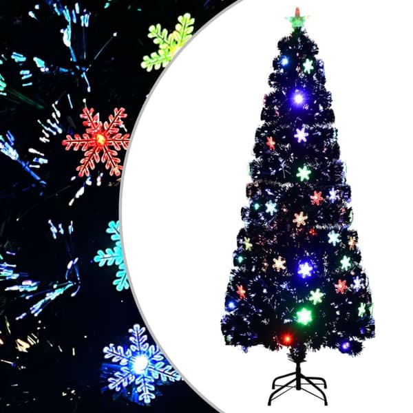 vidaXL Joulukuusi LED-lumihiutaleilla musta 240 cm kuituoptiikka