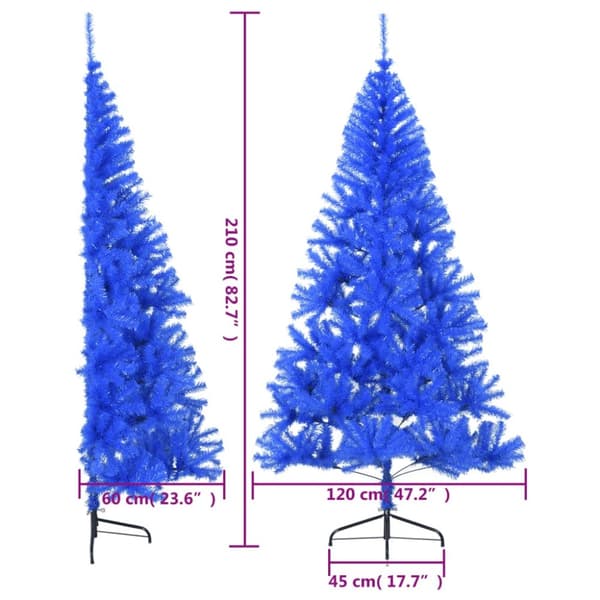vidaXL Tekojoulukuusen puolikas jalustalla sininen 210 cm PVC