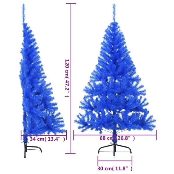 vidaXL Tekojoulukuusen puolikas jalustalla sininen 120 cm PVC