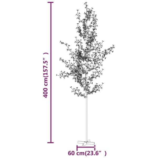 vidaXL kirsebærtræ med LED-lys 400 cm 672 LED'er varmt hvidt lys