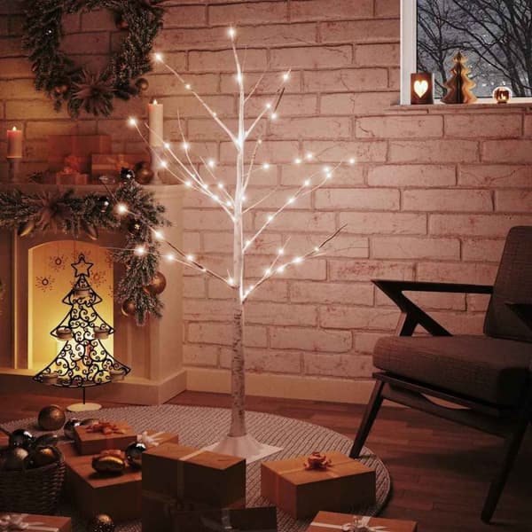 vidaXL LED-birketræ 120 cm 48 LED'er varmt hvidt lys hvid