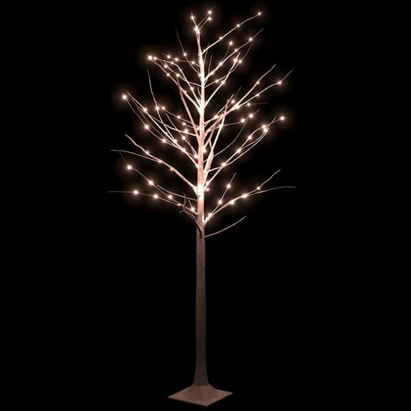 vidaXL Valkoinen LED-koivu lämmin valkoinen 128 LED-valoa 220 cm