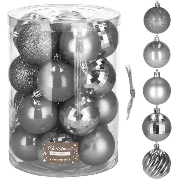 Julkulor - SPRINGOS - 20 st - Ø 4 cm - Plast - Grå - Blank och matt