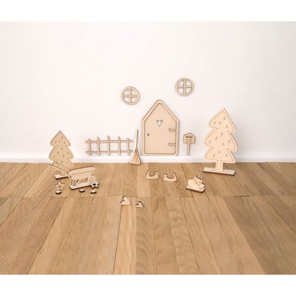Mini julscen - Tomtehus - 24 delar - Hållbart trä - Brun - Heminredning