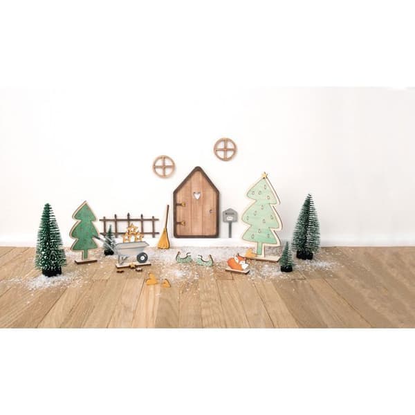 Mini julscen - Tomtehus - 24 delar - Hållbart trä - Brun - Heminredning