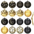 Miniatyrbild 2 av 4: Julgranspynt - SPRINGOS - 16 st. trädbollar ornament - guld/svart