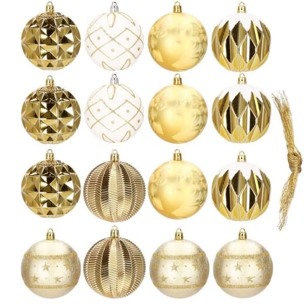 Julgranskulor - SPRINGOS - 16 st - Plast - 8 cm - Färg guld