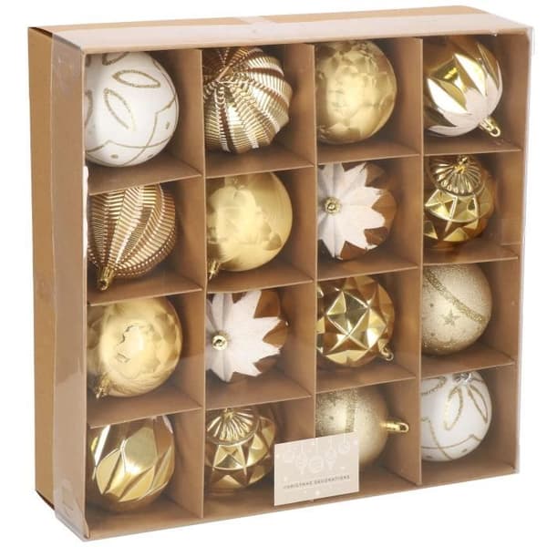 Julgranskulor - SPRINGOS - 16 st - Plast - 8 cm - Färg guld