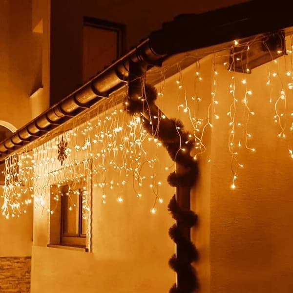 SPRINGOS® 300 LED-ljusridå 14,5 m varmvit IP44 - programmerare med 8 funktioner