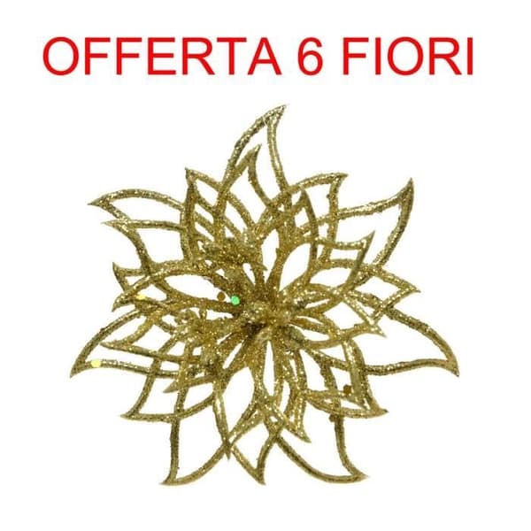 ERBJUDANDE 6 FIORI APPENDIBILI ORO 14X5CM NATALE ADDOBBI ALBERO