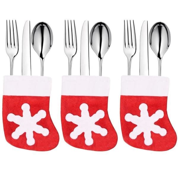 Bordsdekoration - SPRINGOS - 3 st julbestickhållare - Röd - Vit snöflinga - Textiltyg