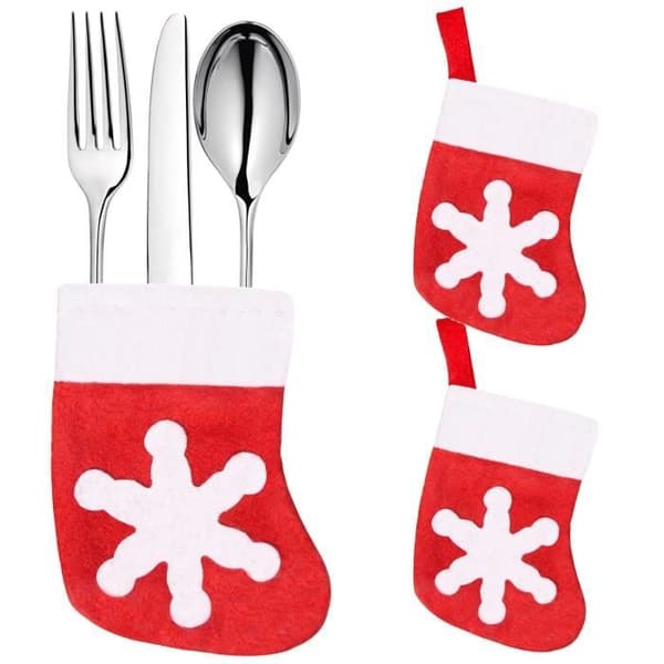 Bordsdekoration - SPRINGOS - 3 st julbestickhållare - Röd - Vit snöflinga - Textiltyg