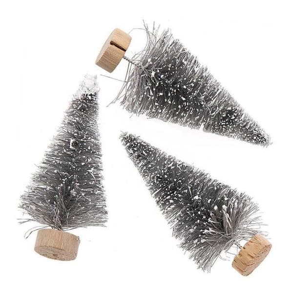 Set med 3 gråa träjulgranar 7 cm